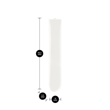 Ploom AURA White Glacier Genişləndirilmiş Naxış Ön Panel məhsul ölçüləri ilə göstərilir: hündürlük 9.65 sm x en 3.30 sm və qalınlıq 1.80 sm