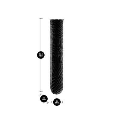 Ploom AURA Jet Black Genişləndirilmiş Naxış Ön Panel məhsul ölçüləri ilə göstərilir: hündürlük 9.65 sm x en 3.30 sm və qalınlıq 1.80 sm