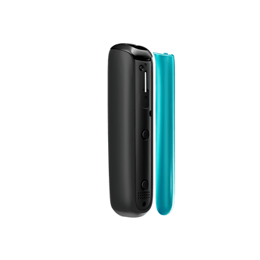 Cihazdan ayrı Ocean Blue Ploom Aura ön panelinin yandan görüntüsü
