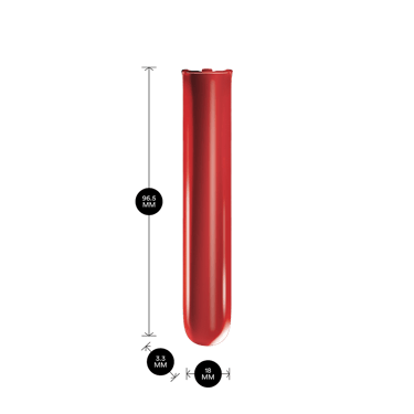 Məhsul ölçüləri ilə göstərilən Ploom AURA Lava Red Ön Panel: hündürlük 9.65 sm x en 3.30 sm və qalınlıq 1.80 sm
