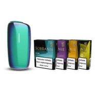 Ploom X Advanced Aqua Halo starter bundle: Black Ploom device, Azure, Purple, Gold, Baize Sobranie sticks