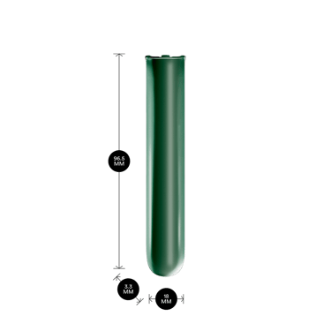 Ploom AURA Amazon Green Ön Panel məhsul ölçüləri ilə göstərilir: hündürlük 9.65 sm x en 3.30 sm və qalınlıq 1.80 sm