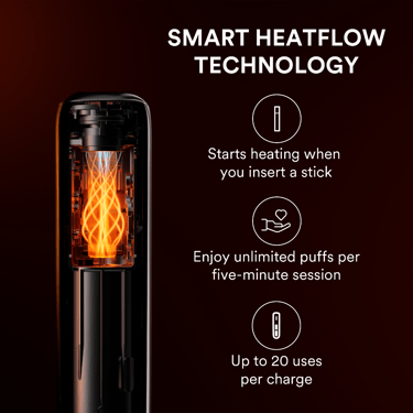 Ploom AURA Jet Black features Smart Heatflow Technology