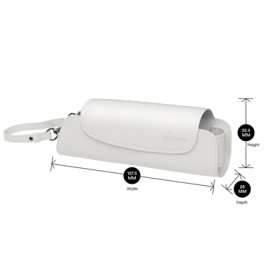 Ploom White Glacier Solo daşıma qabı məhsul ölçüləri ilə göstərilir: hündürlük 32.5 sm x en 12.75 sm və qalınlıq 2.8 sm
