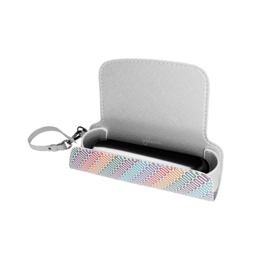 Lateral view of a Multicolored Patterned Canvas Solo Carry Case with Ploom AURA device and sticks (not included)