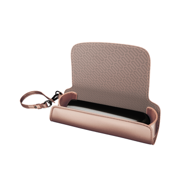 Rose Gold Solo daşıma qabının yan görüntüsü (içində Ploom AURA cihazı və çubuqlar — daxil deyil)
