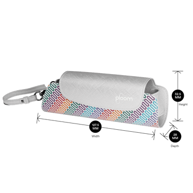Ploom Multicolored Patterned Canvas Solo Carry Case shown with product dimensions: 32.5 cm height x 12.75 cm width and 2.8 cm depth