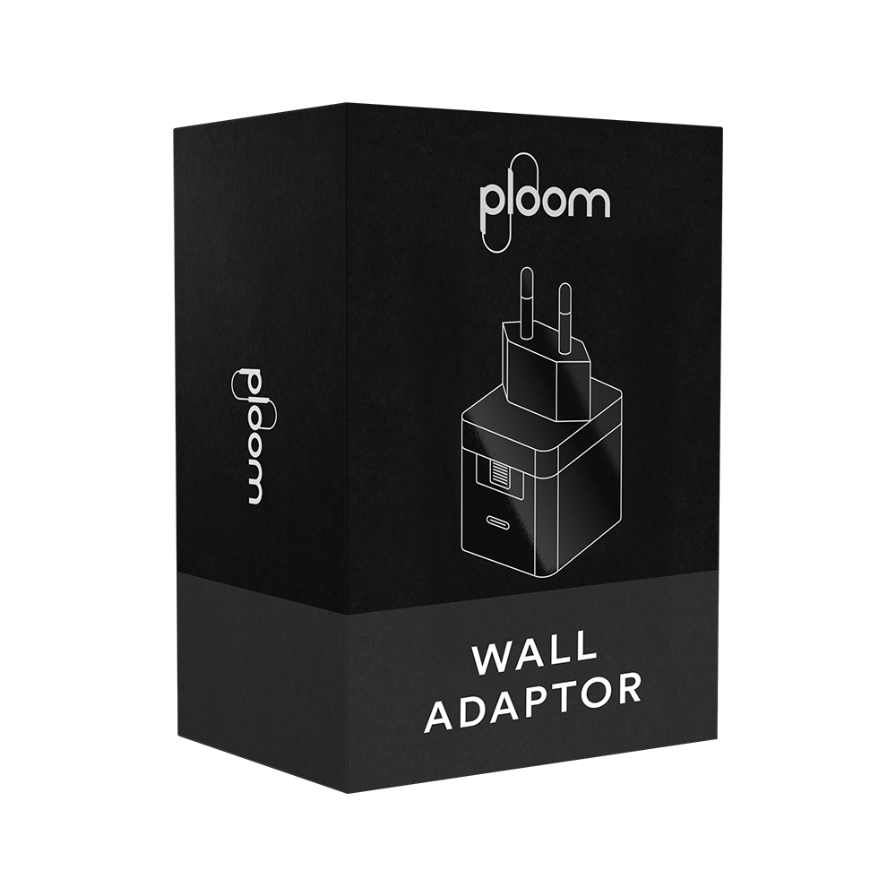 Ploom Wall Adaptor (Power Charger) packaging for [PLUG] market (side view)