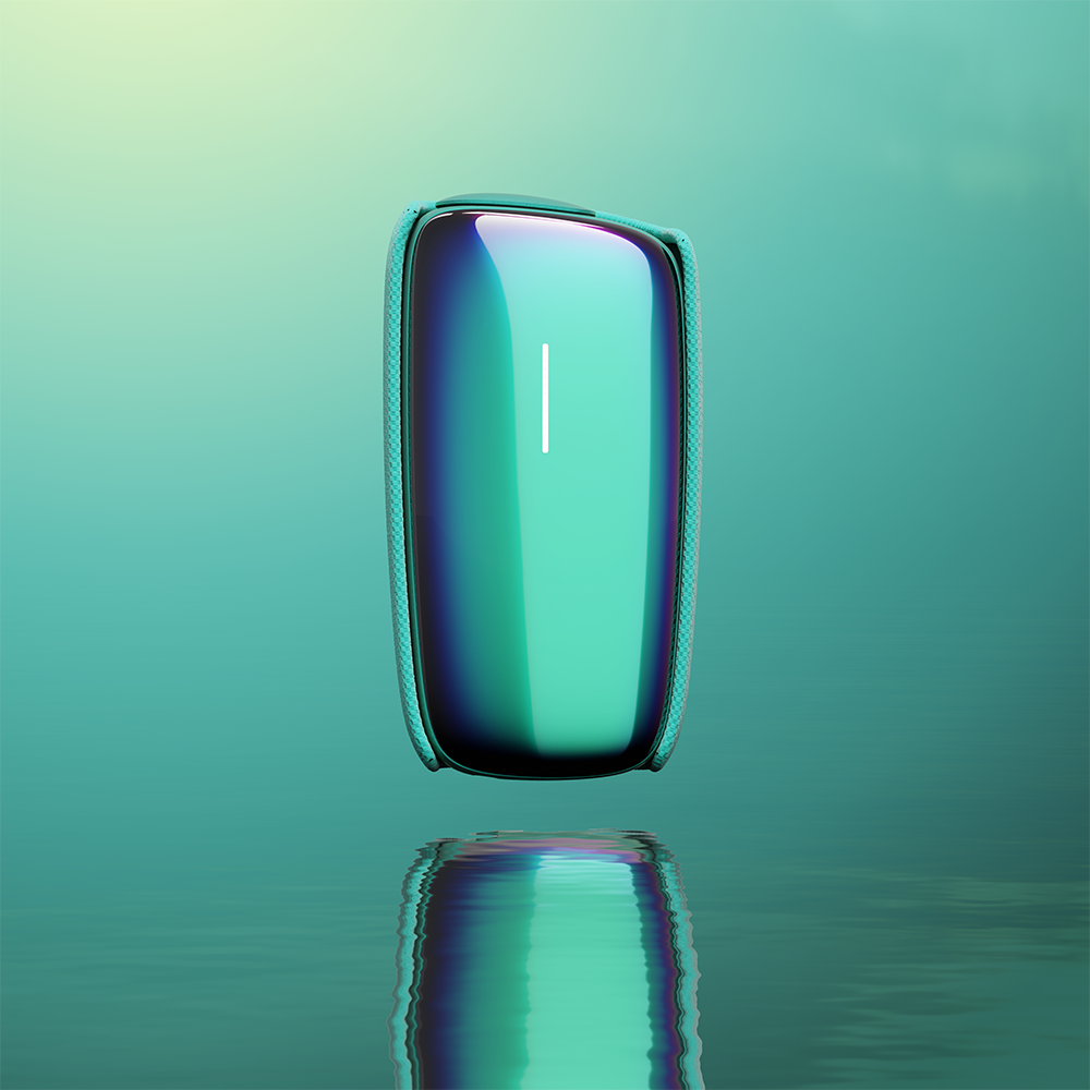 Ploom X Advanced Aqua Halo vizual — firuzəyi rəngli su fonu ilə