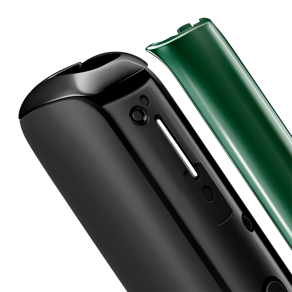 Close-up of Amazon Green Ploom Aura front panel, detached from device.
