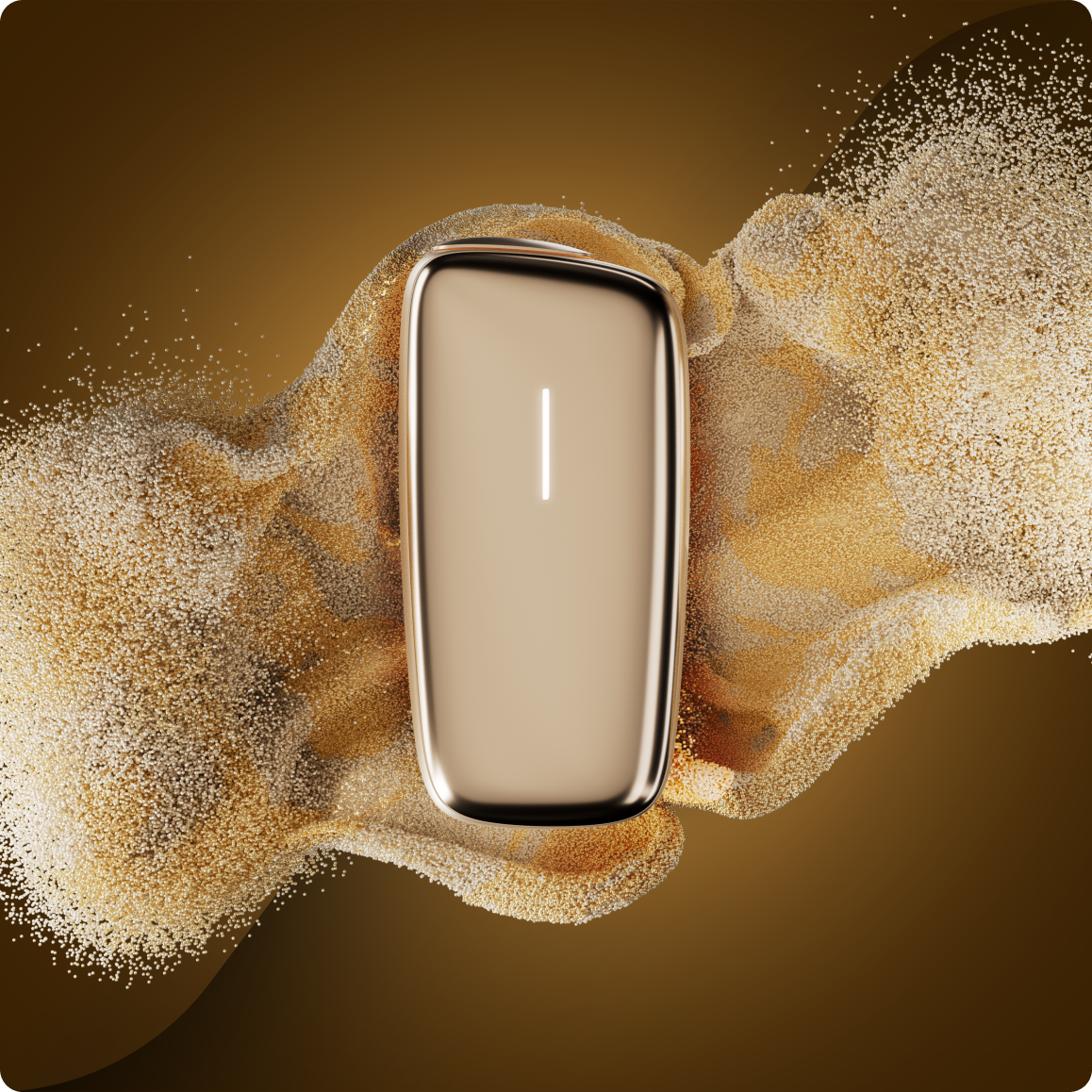 Ploom X Advanced Gold vizualı — qızılı fon üzərində qızılı hissəciklərlə

