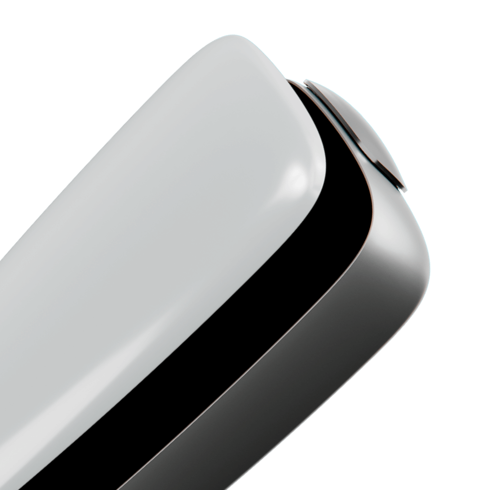 Ploom X Advanced front panel cotton white close up, shown on device
