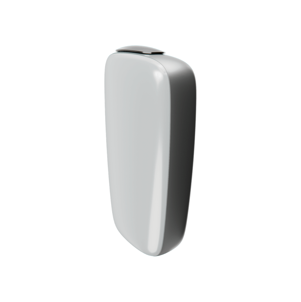 Ploom X Advanced front panel cotton white side facing, shown on device
