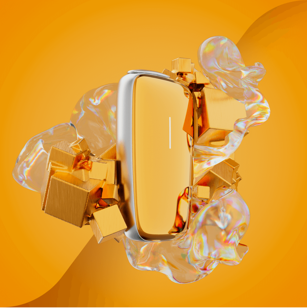 Ploom X Advanced front panel mango sorbet on an orange background
