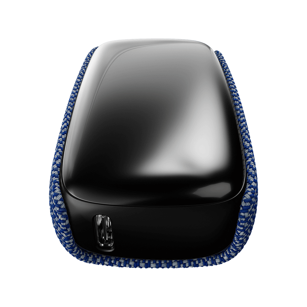 Ploom X Advanced fabric back cover blue shown on device
