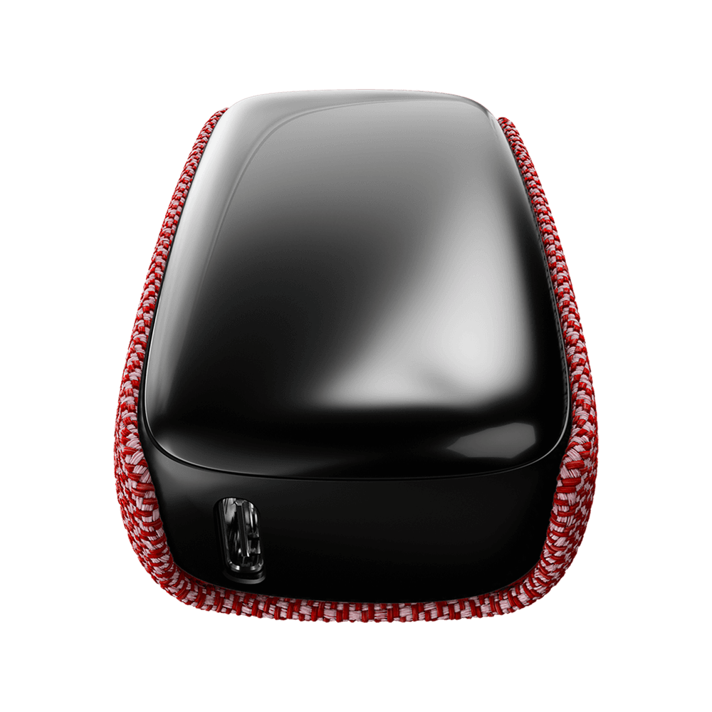 Ploom X Advanced fabric back cover red shown on device
