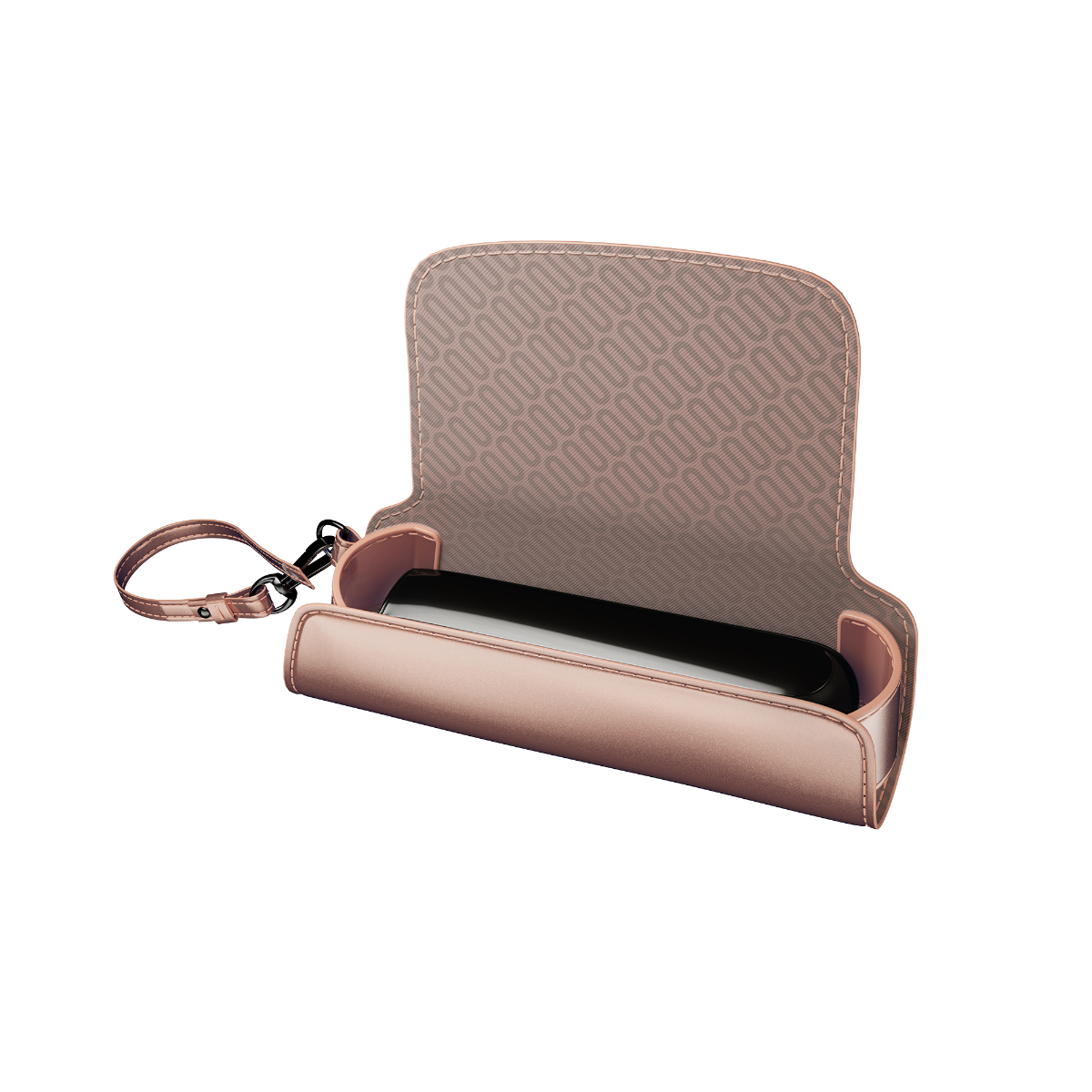Rose Gold Solo daşıma qabının yan görüntüsü (içində Ploom AURA cihazı və çubuqlar — daxil deyil)
