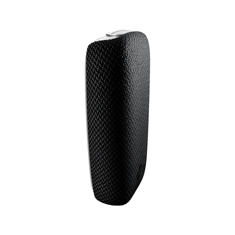 Ploom X Advanced fabric back cover black shown on device from the side